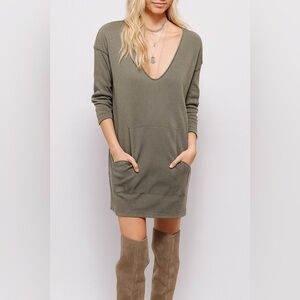 Free People Beach Deep V Ribbed Sweater Dress – Taupe – Size M